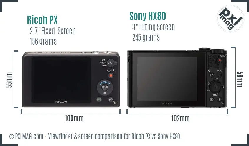 Ricoh PX vs Sony HX80 Screen and Viewfinder comparison Ricoh PX vs Sony HX80 Screen and Viewfinder comparison