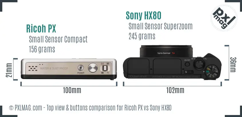 Ricoh PX vs Sony HX80 top view buttons comparison Ricoh PX vs Sony HX80 top view buttons comparison