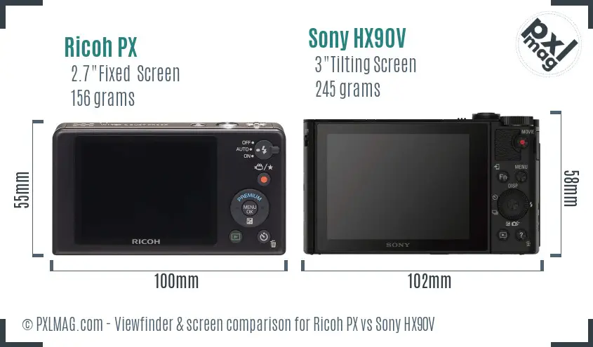 Ricoh PX vs Sony HX90V Screen and Viewfinder comparison