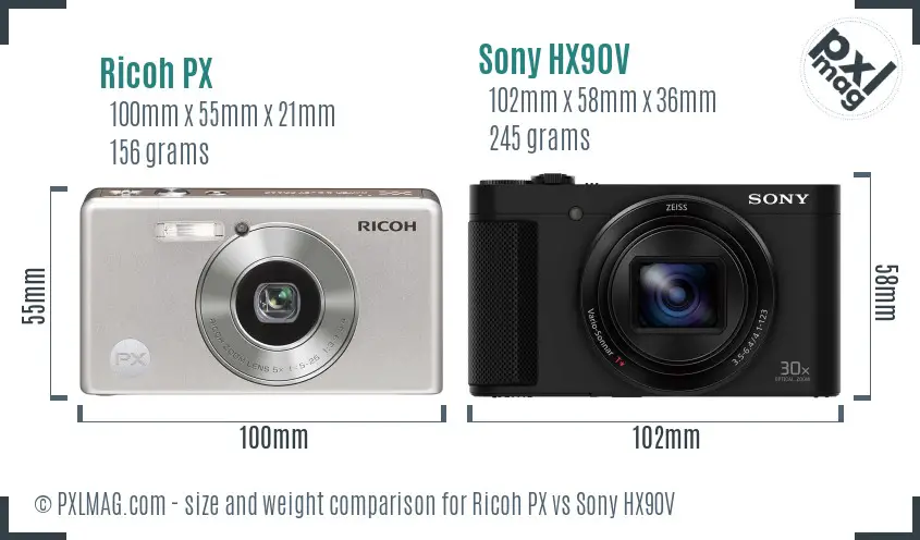 Ricoh PX vs Sony HX90V size comparison