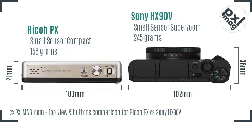 Ricoh PX vs Sony HX90V top view buttons comparison