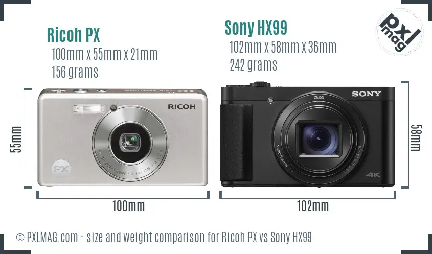 Ricoh PX vs Sony HX99 size comparison