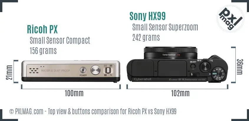 Ricoh PX vs Sony HX99 top view buttons comparison