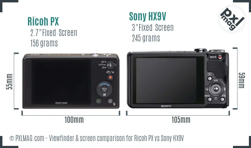 Ricoh PX vs Sony HX9V Screen and Viewfinder comparison