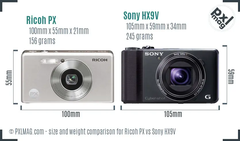 Ricoh PX vs Sony HX9V size comparison