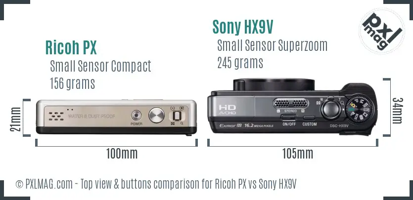 Ricoh PX vs Sony HX9V top view buttons comparison