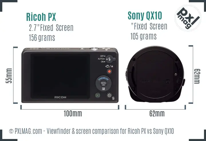 Ricoh PX vs Sony QX10 Screen and Viewfinder comparison