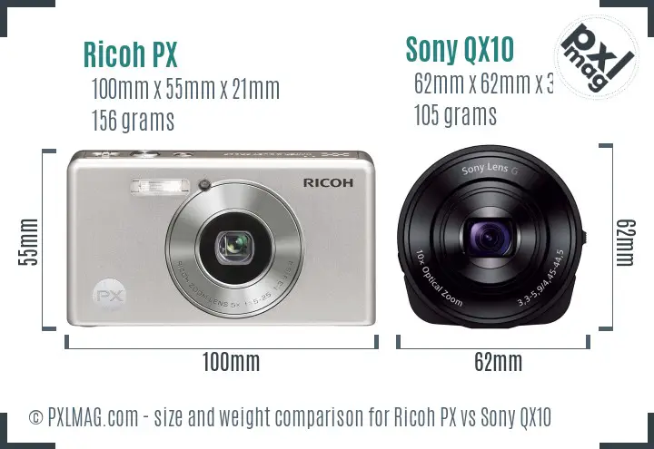Ricoh PX vs Sony QX10 size comparison