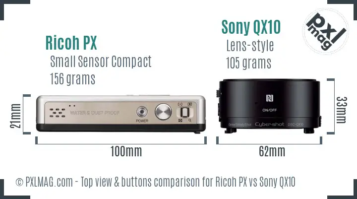 Ricoh PX vs Sony QX10 top view buttons comparison