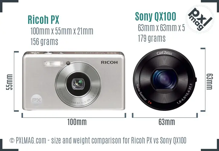 Ricoh PX vs Sony QX100 size comparison