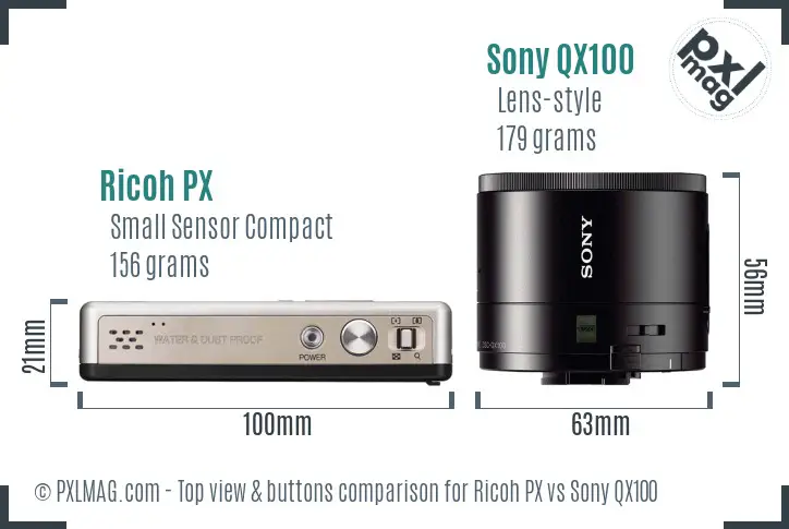 Ricoh PX vs Sony QX100 top view buttons comparison