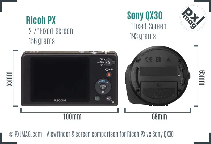 Ricoh PX vs Sony QX30 Screen and Viewfinder comparison
