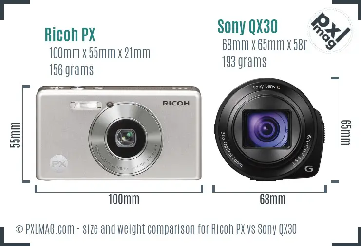 Ricoh PX vs Sony QX30 size comparison