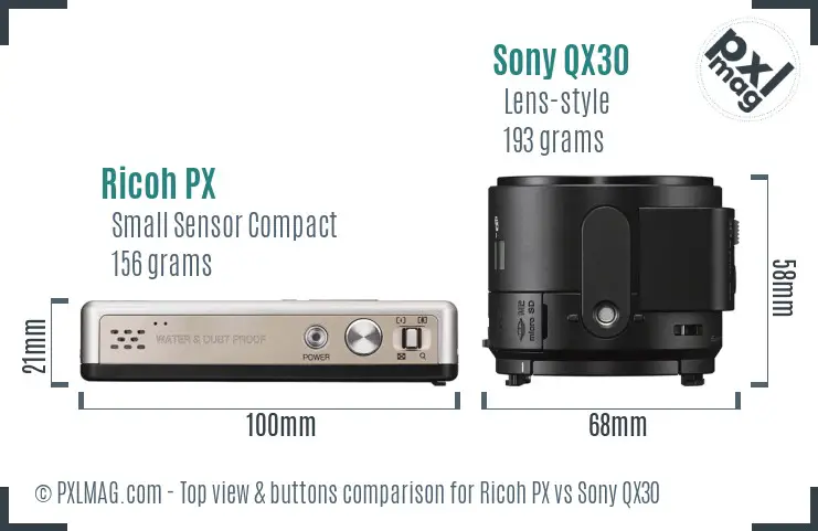 Ricoh PX vs Sony QX30 top view buttons comparison