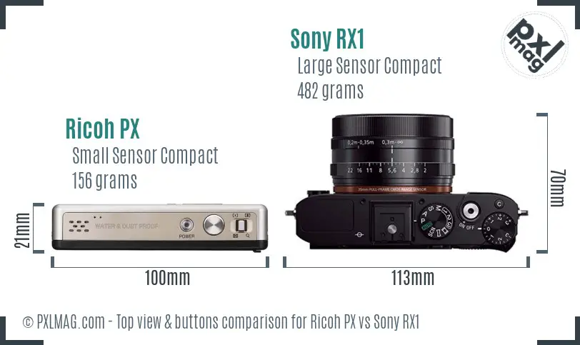 Ricoh PX vs Sony RX1 top view buttons comparison