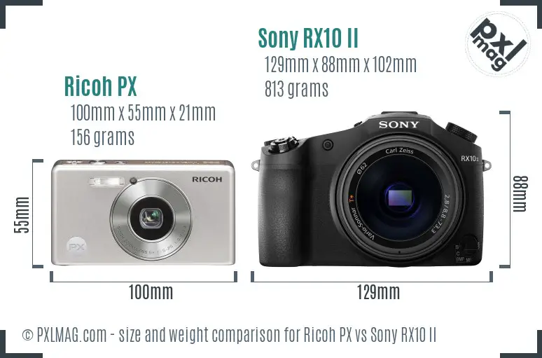 Ricoh PX vs Sony RX10 II size comparison