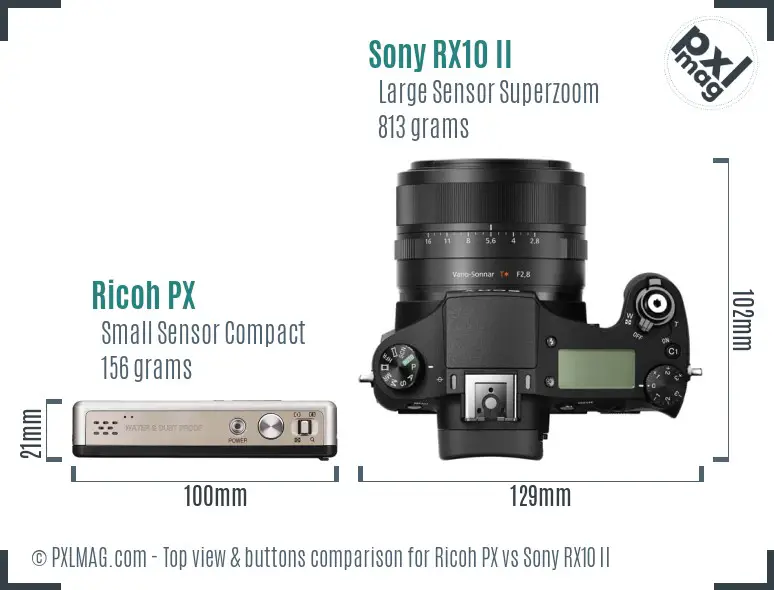 Ricoh PX vs Sony RX10 II top view buttons comparison