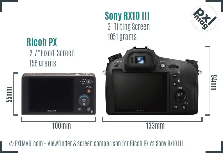 Ricoh PX vs Sony RX10 III Screen and Viewfinder comparison