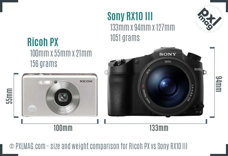 Ricoh PX vs Sony RX10 III size comparison