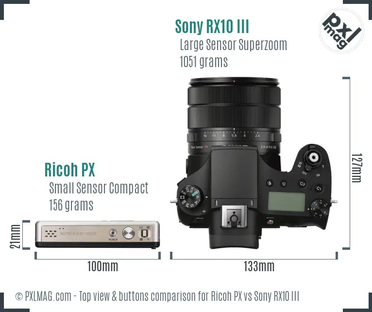 Ricoh PX vs Sony RX10 III top view buttons comparison