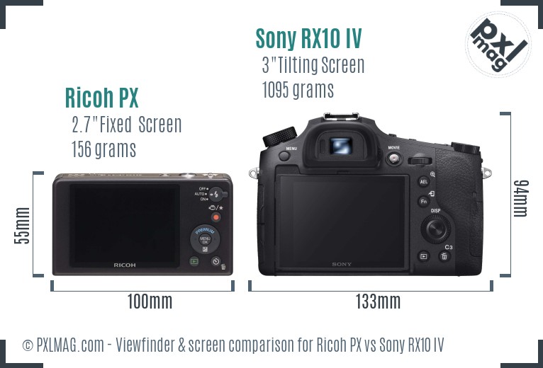 Ricoh PX vs Sony RX10 IV Screen and Viewfinder comparison