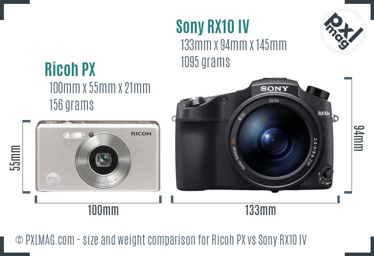 Ricoh PX vs Sony RX10 IV size comparison