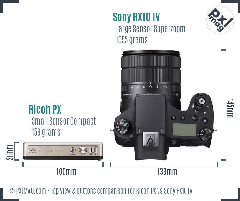Ricoh PX vs Sony RX10 IV top view buttons comparison