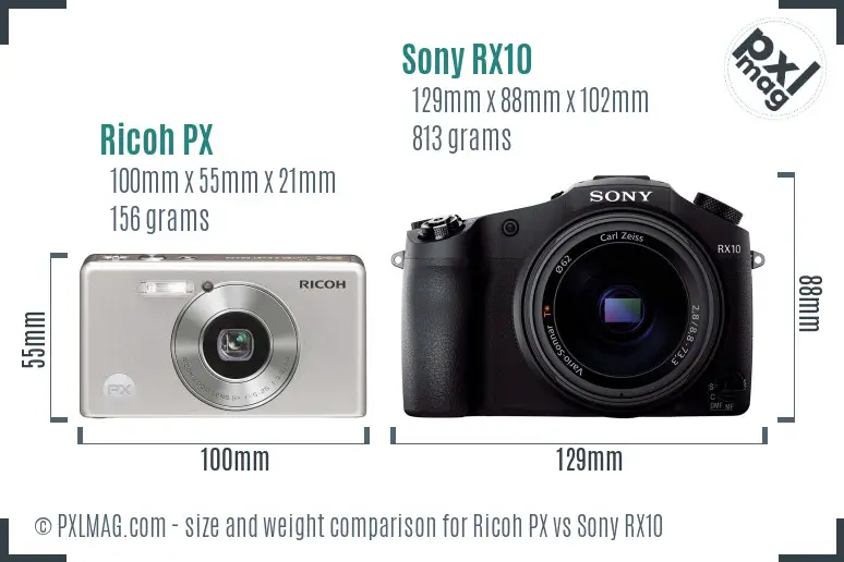 Ricoh PX vs Sony RX10 size comparison
