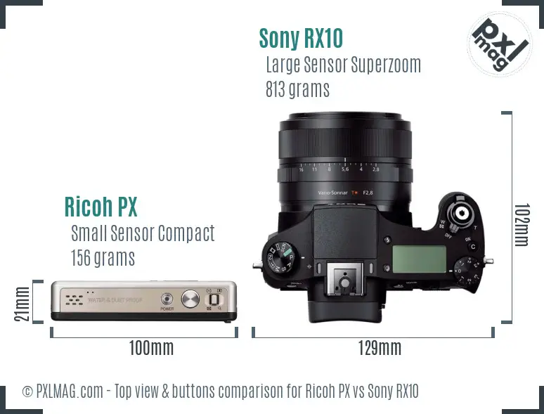 Ricoh PX vs Sony RX10 top view buttons comparison