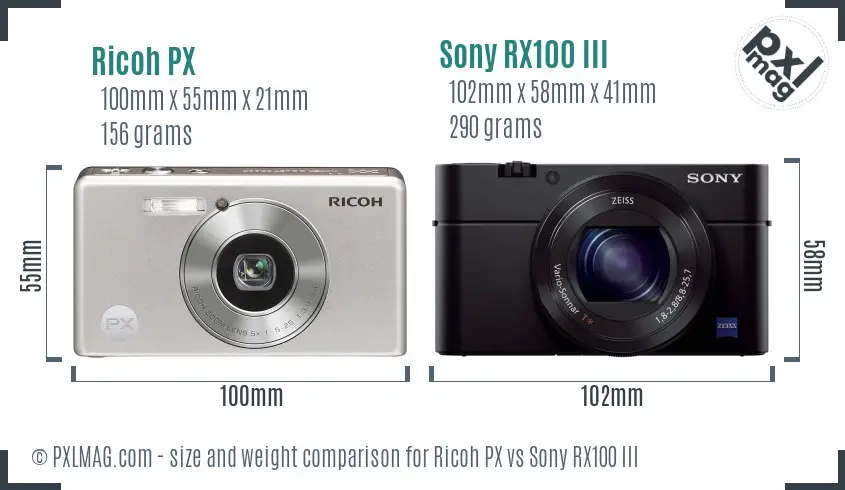 Ricoh PX vs Sony RX100 III size comparison