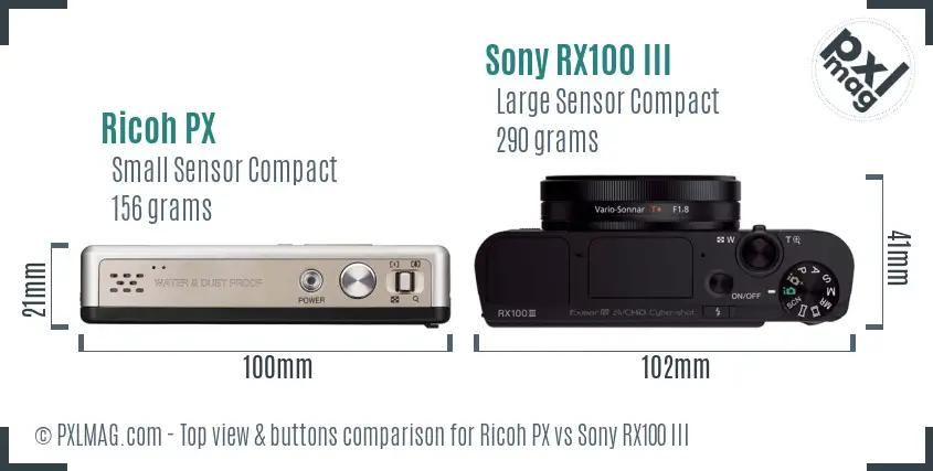 Ricoh PX vs Sony RX100 III top view buttons comparison