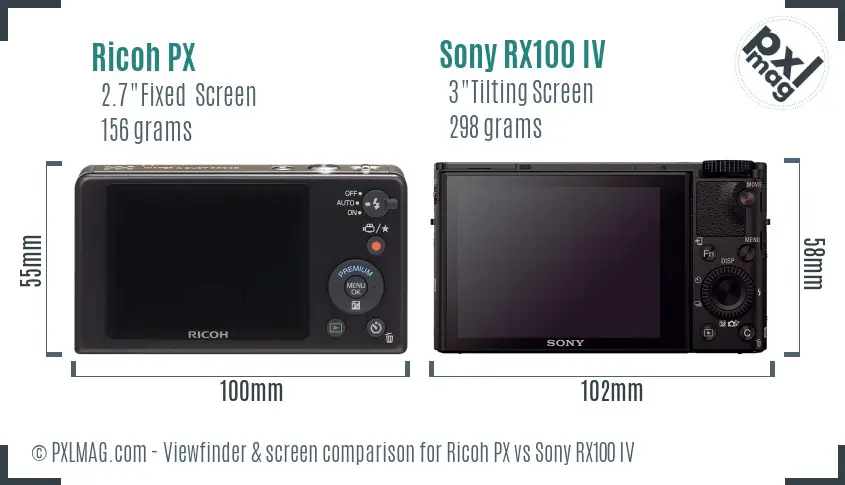 Ricoh PX vs Sony RX100 IV Screen and Viewfinder comparison