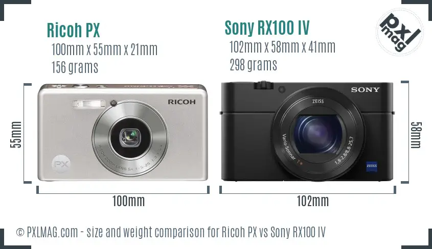 Ricoh PX vs Sony RX100 IV size comparison