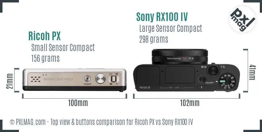 Ricoh PX vs Sony RX100 IV top view buttons comparison