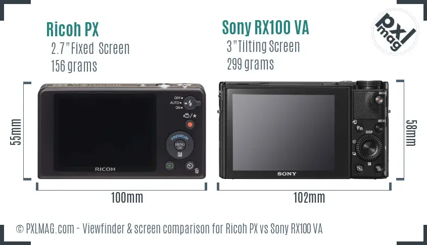 Ricoh PX vs Sony RX100 VA Screen and Viewfinder comparison
