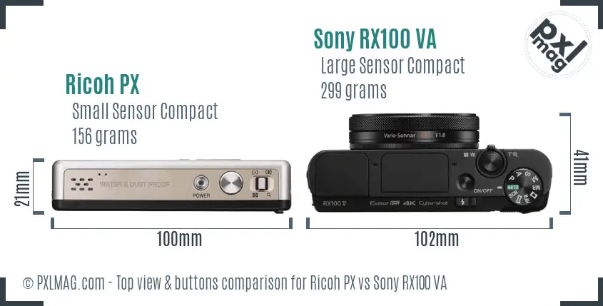 Ricoh PX vs Sony RX100 VA top view buttons comparison
