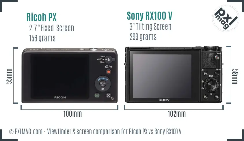 Ricoh PX vs Sony RX100 V Screen and Viewfinder comparison