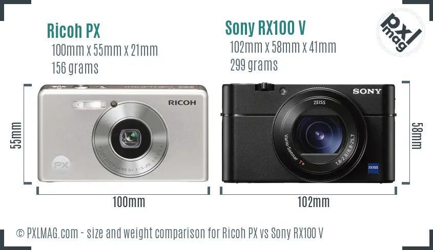 Ricoh PX vs Sony RX100 V size comparison