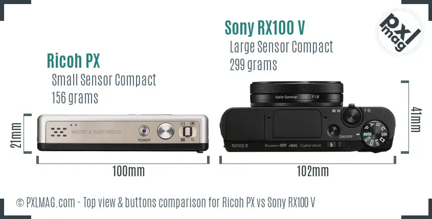 Ricoh PX vs Sony RX100 V top view buttons comparison