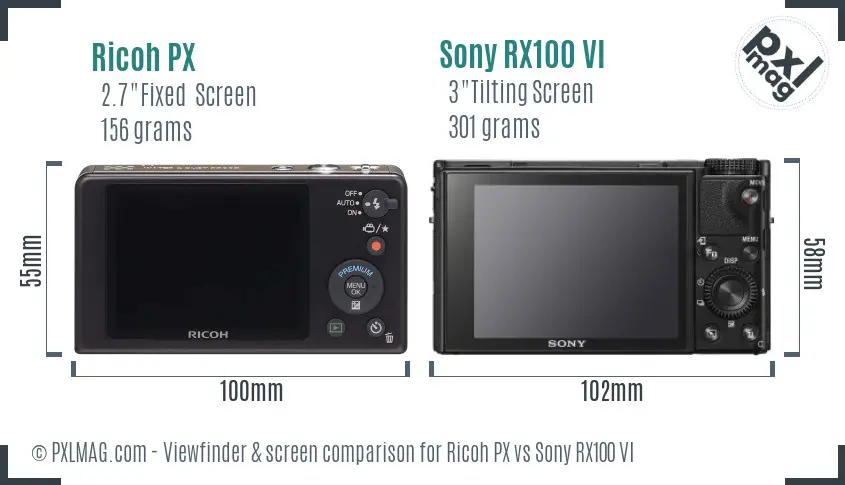 Ricoh PX vs Sony RX100 VI Screen and Viewfinder comparison