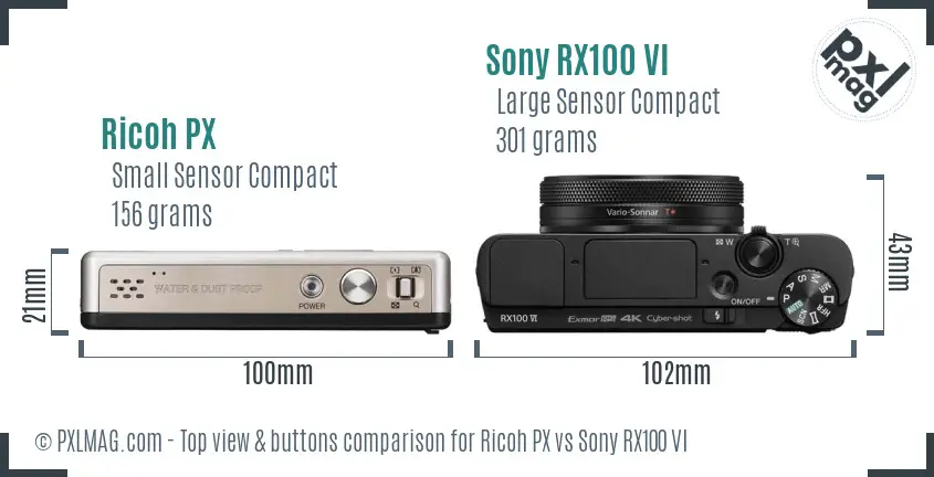 Ricoh PX vs Sony RX100 VI top view buttons comparison