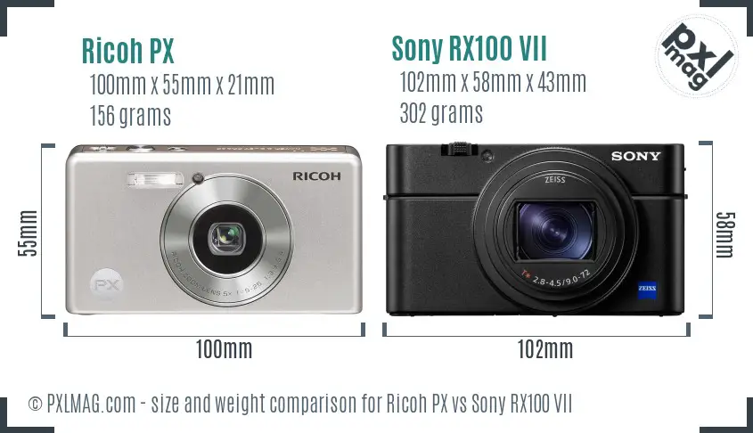 Ricoh PX vs Sony RX100 VII size comparison