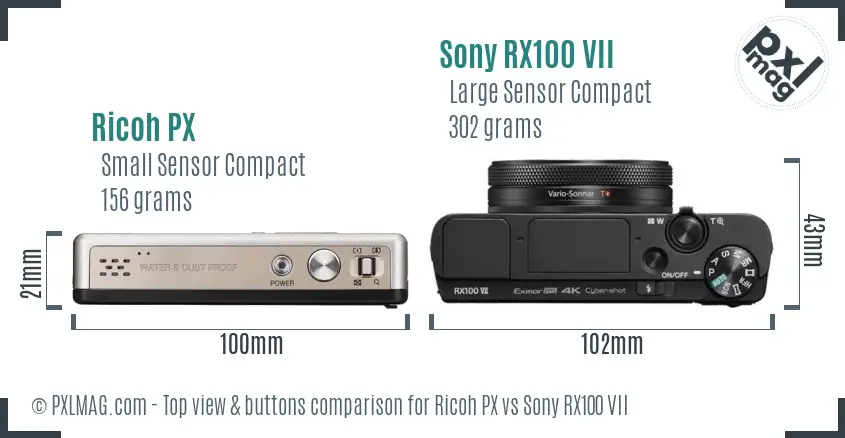 Ricoh PX vs Sony RX100 VII top view buttons comparison