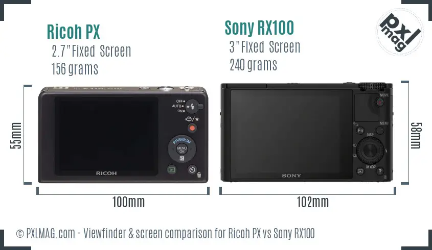 Ricoh PX vs Sony RX100 Screen and Viewfinder comparison