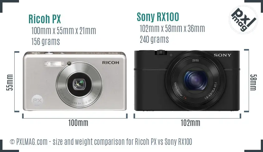 Ricoh PX vs Sony RX100 size comparison