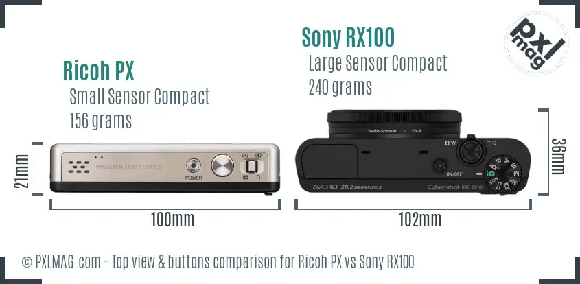 Ricoh PX vs Sony RX100 top view buttons comparison