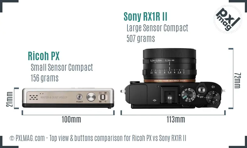 Ricoh PX vs Sony RX1R II top view buttons comparison