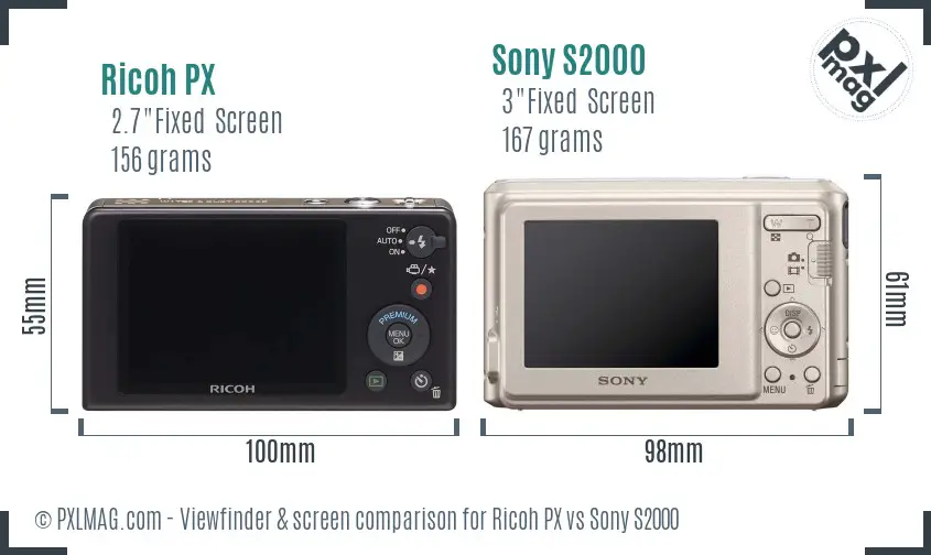 Ricoh PX vs Sony S2000 Screen and Viewfinder comparison