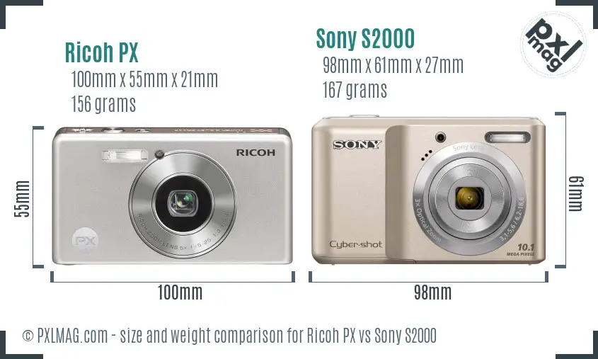 Ricoh PX vs Sony S2000 size comparison