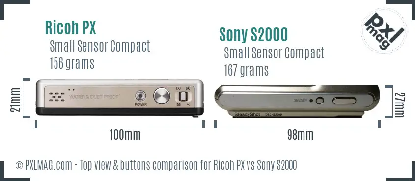 Ricoh PX vs Sony S2000 top view buttons comparison